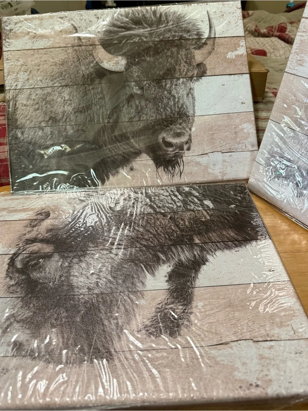 KLVOS 3 pcs Rustic Bison Wall Art - Neutral Tones
